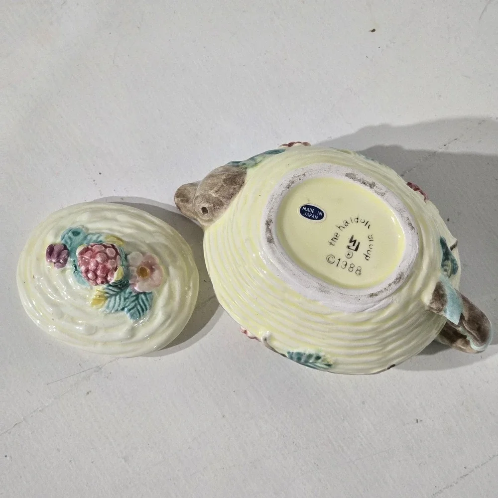 Vintage Blackberry Basketweave Creamer Sugar Bowl‎ Set 1988 Cottagecore Berry